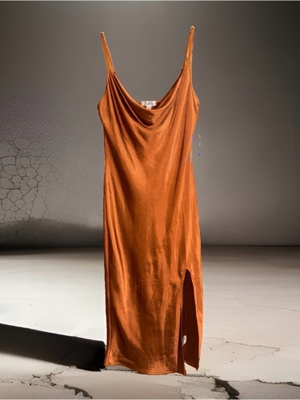 NWT Justify Satin Cowl Midi Dress in Rust Orange-M